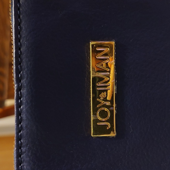 Joy & Iman dark blue leather tote bag. NWOT. - Picture 2 of 14
